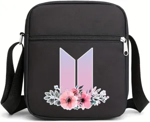 Flower Crossbody Bags for Women Men, Korean Casual Crossbody Purse with Zipped Pockets Handbag Shoulder Bag (BTF1)