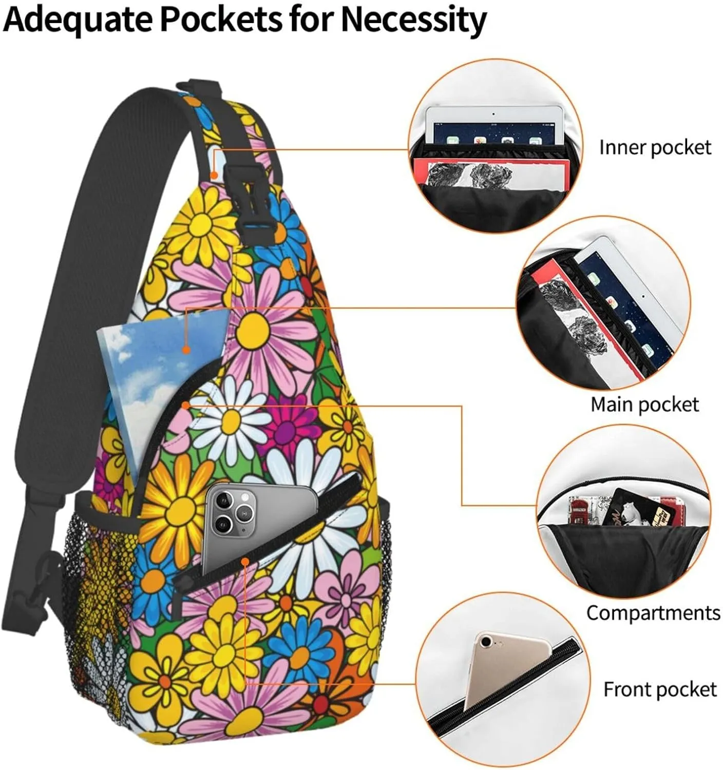 Flowers Chest Bags Crossbody Sling Bag Shoulder Bag Travel Hiking Daypack For Men Women