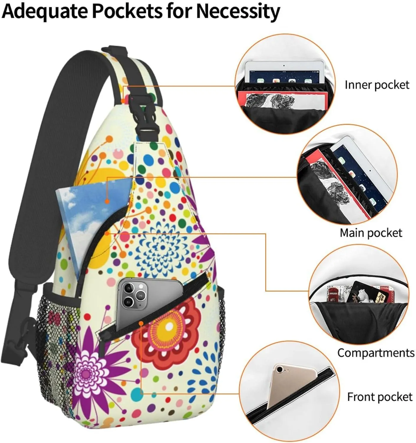 Flowers Chest Bags Crossbody Sling Bag Shoulder Bag Travel Hiking Daypack For Men Women