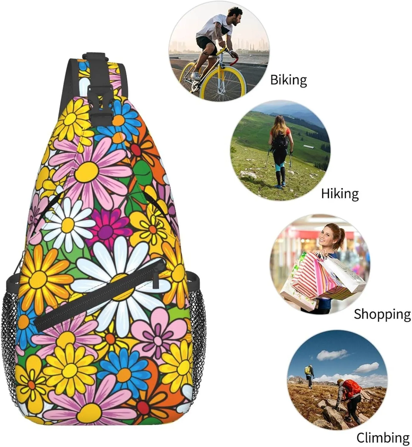 Flowers Chest Bags Crossbody Sling Bag Shoulder Bag Travel Hiking Daypack For Men Women