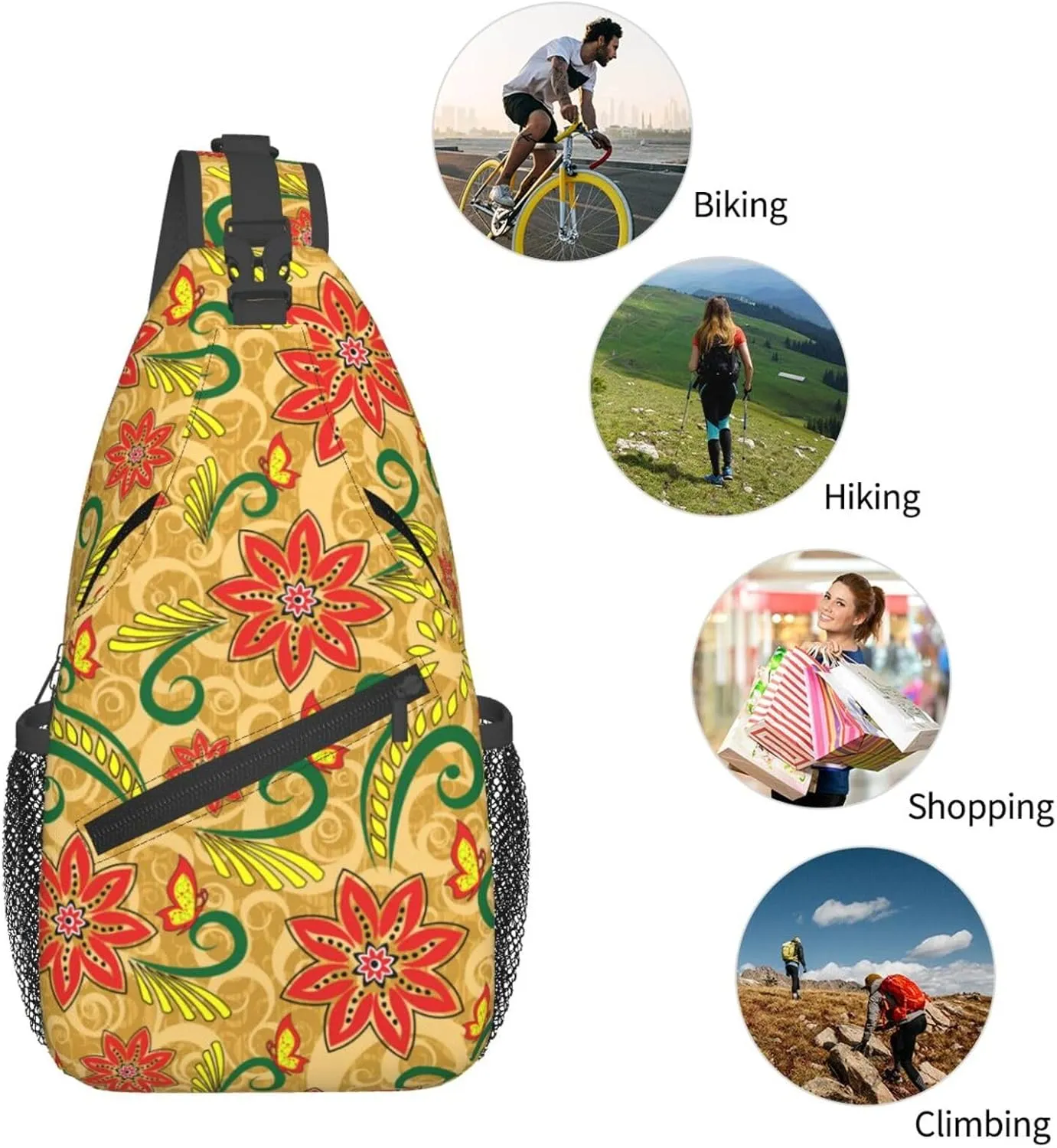 Flowers Chest Bags Crossbody Sling Bag Shoulder Bag Travel Hiking Daypack For Men Women