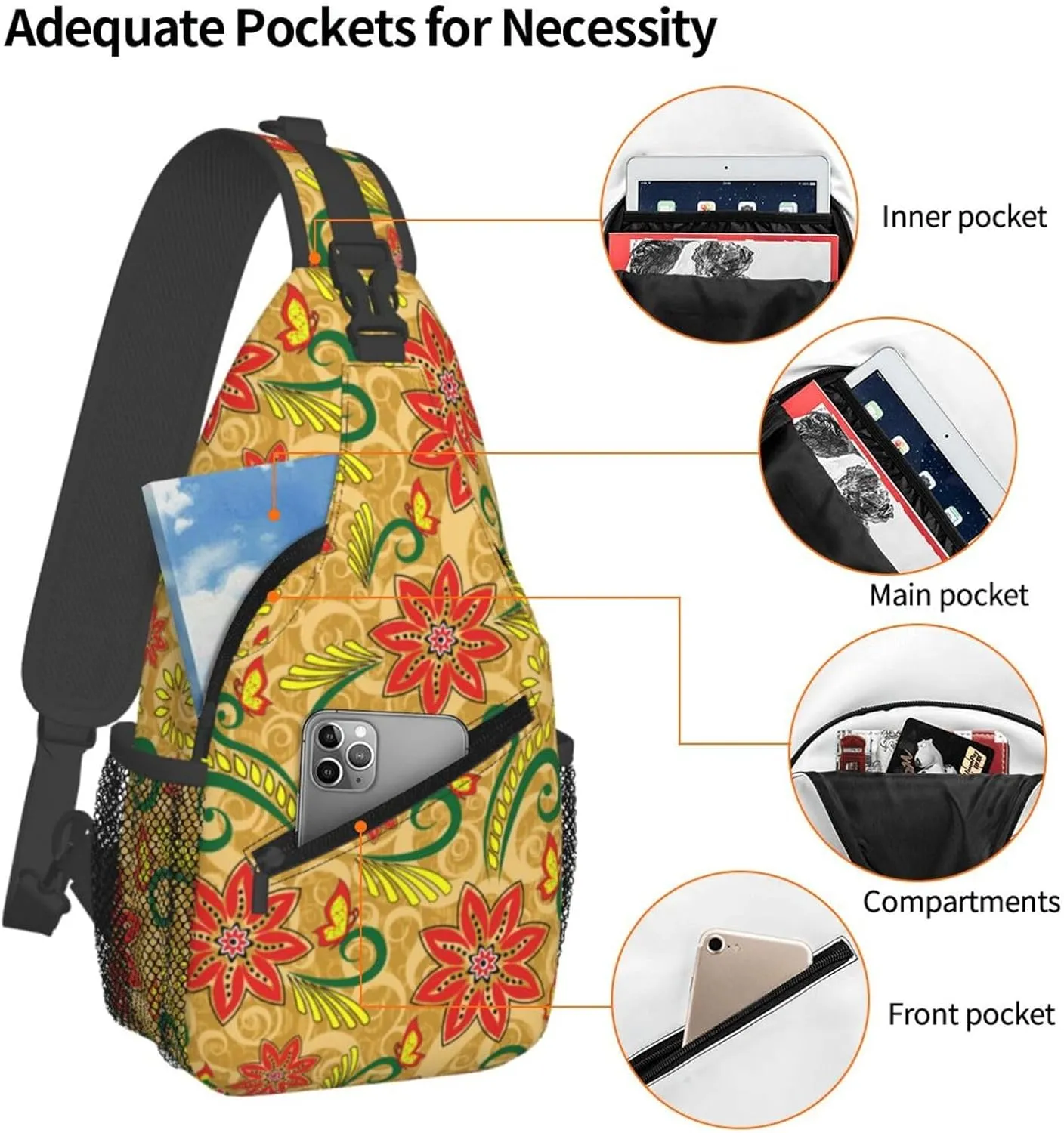 Flowers Chest Bags Crossbody Sling Bag Shoulder Bag Travel Hiking Daypack For Men Women
