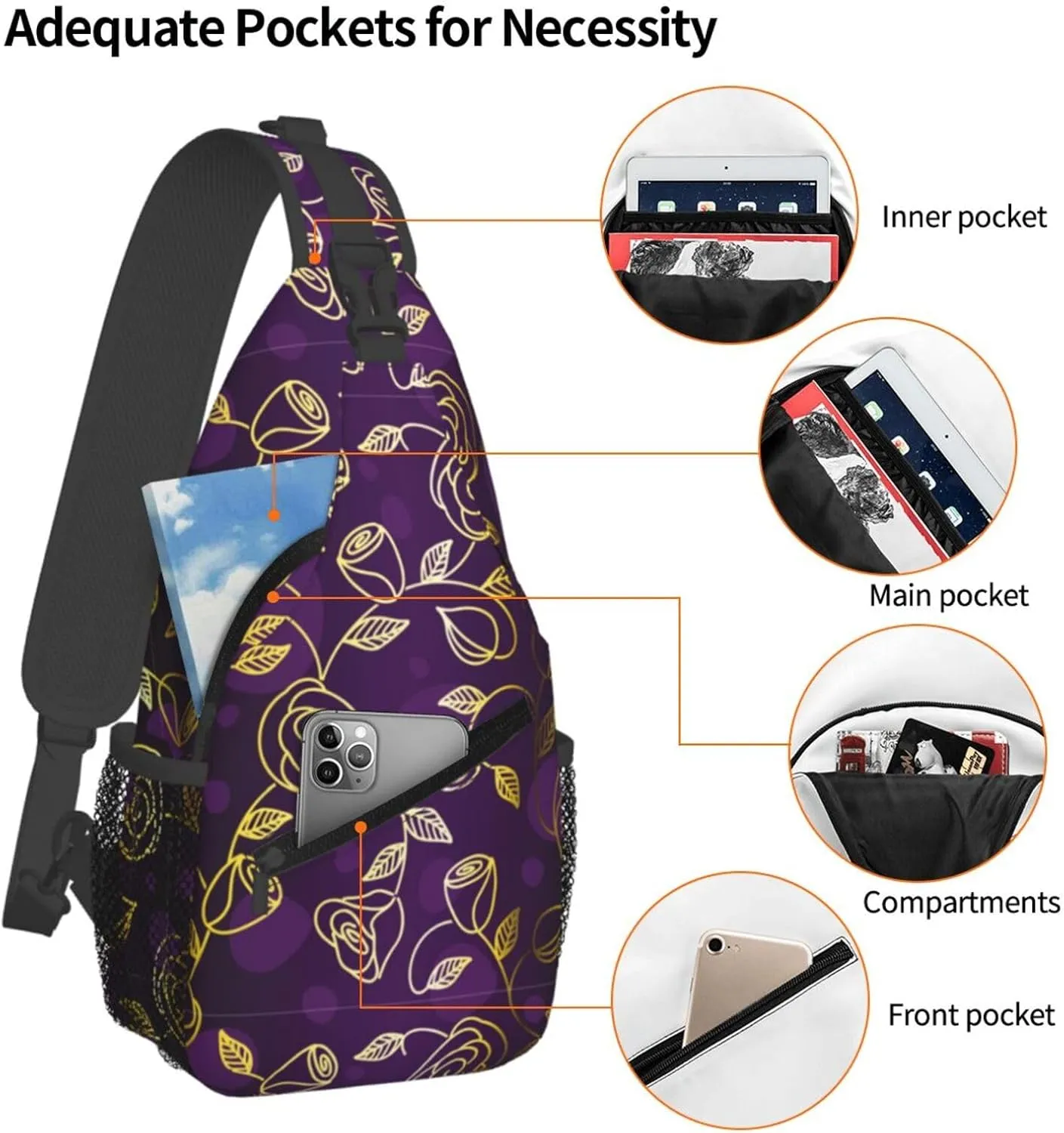 Flowers Chest Bags Crossbody Sling Bag Shoulder Bag Travel Hiking Daypack For Men Women