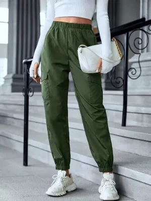Full-Length Elastic Waist Pants with Pockets