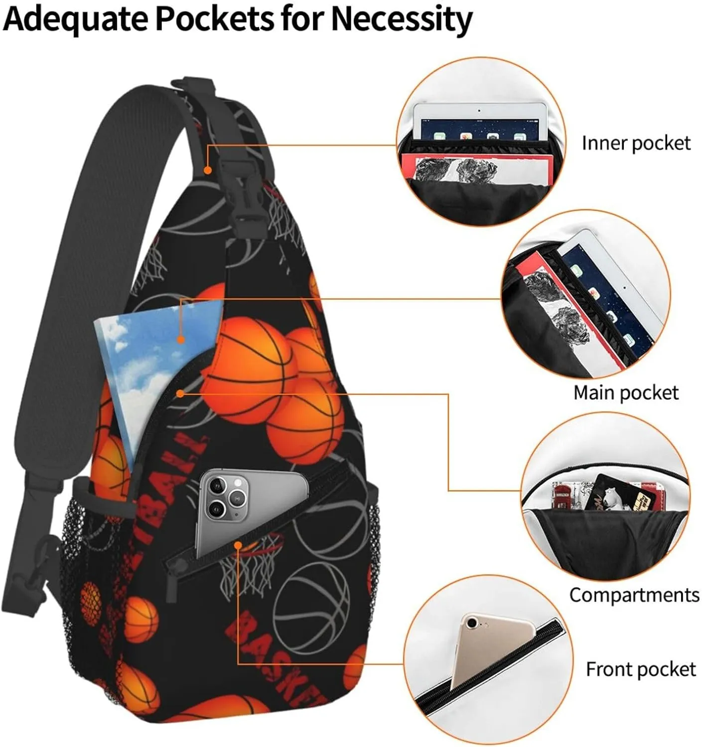 Fun Basketball Chest Bags Crossbody Sling Bag Shoulder Bag Travel Hiking Daypack For Men Women