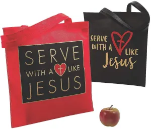 Fun Express Serve with A Heart Like Jesus Tote Bags - Apparel Accessories - 12 Pieces