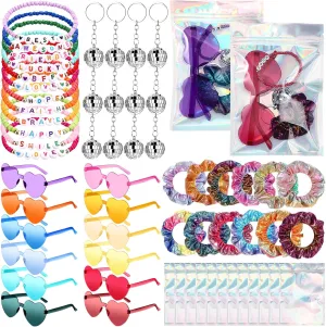 Geiserailie 60 Pcs in My Era Popular Singer Party Favors Bracelets Disco Keychain Sunglasses Holographic Scrunchie Set Bags 12 Set Friendship Gifts for 1989 Fans Party Women (Colorful)