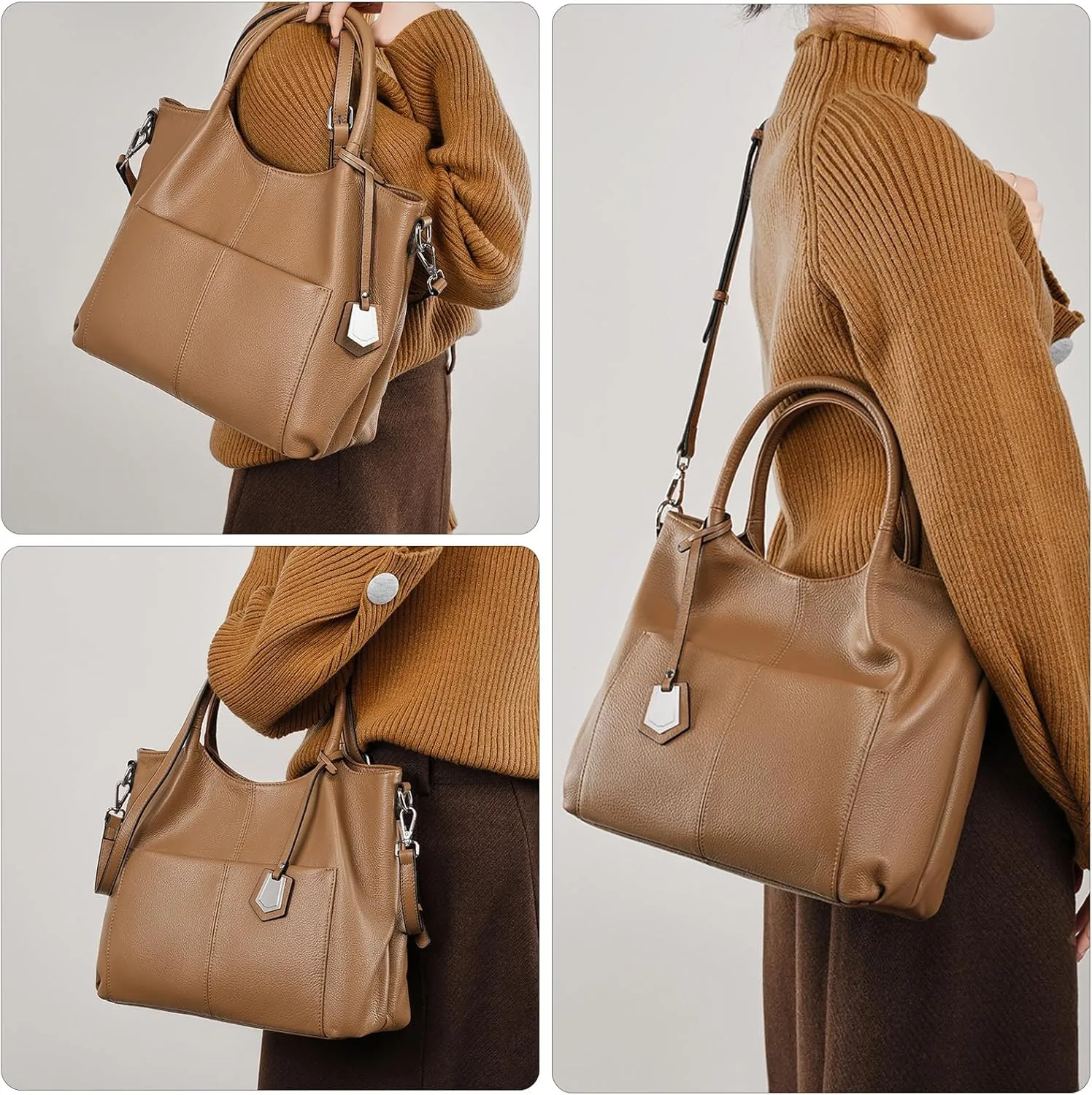 Genuine Leather Hobo Bags for Women Large Tote Handbags Trendy Shoulder Crossbody Purses Satchel Bag