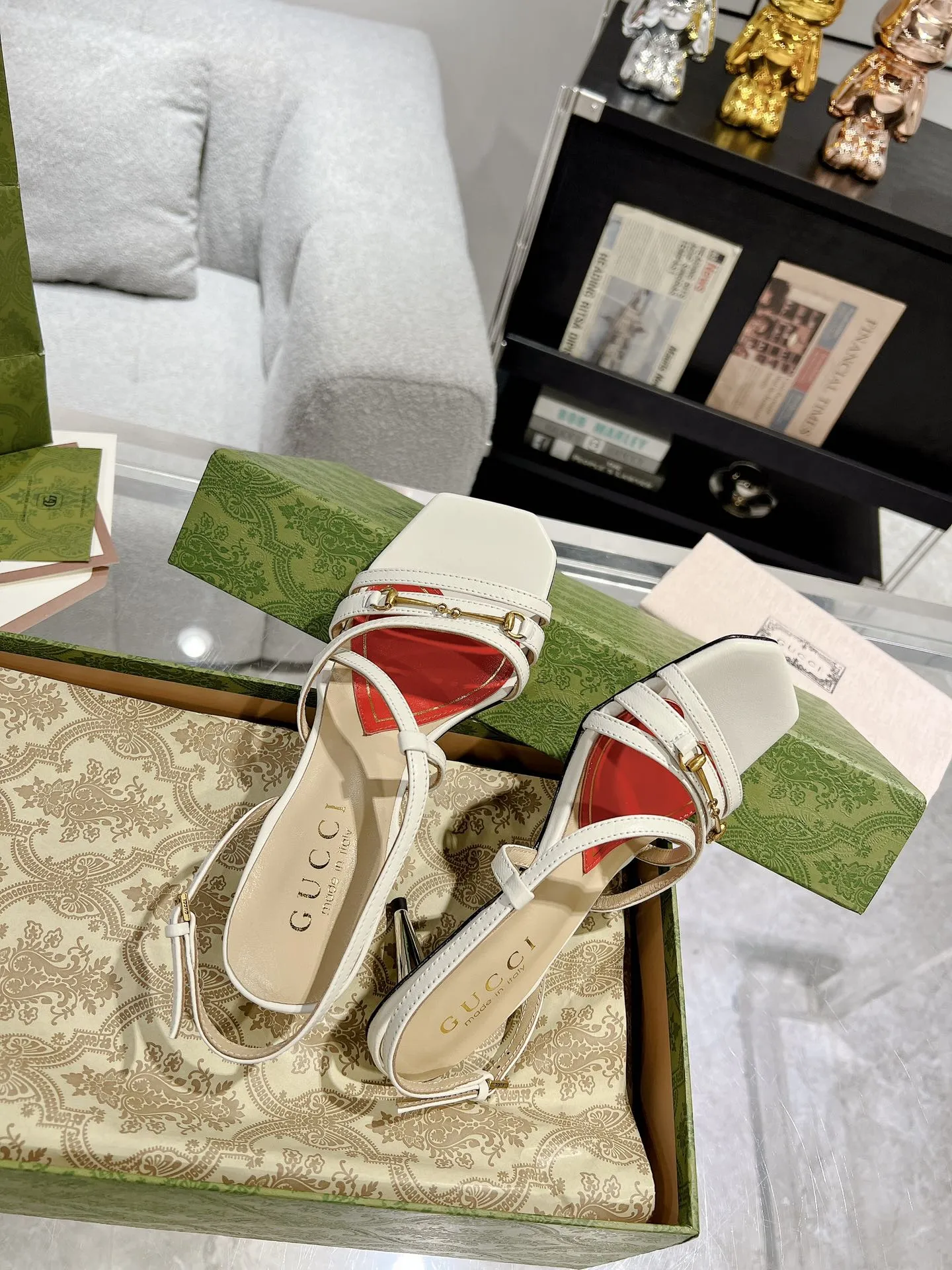 GG HEEL CLASSIC Instant help STRAPPY SANDAL Gucci Clearance sale CALFSKIN WHITE