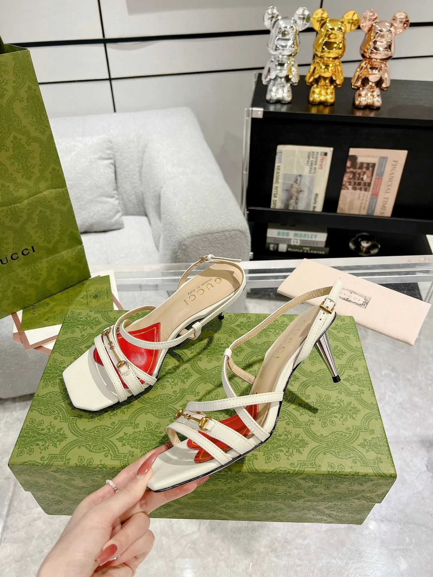 GG HEEL CLASSIC Instant help STRAPPY SANDAL Gucci Clearance sale CALFSKIN WHITE
