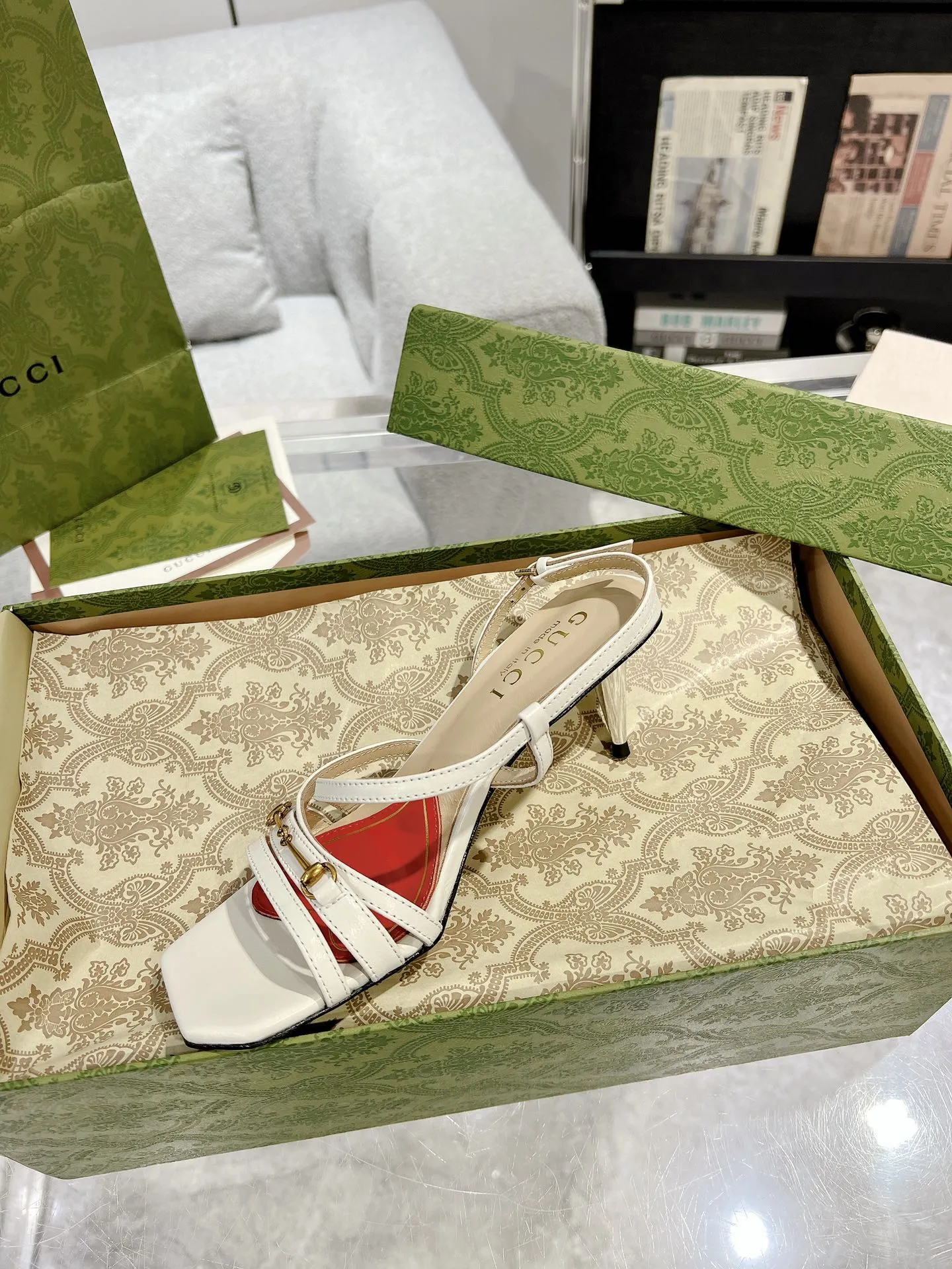 GG HEEL CLASSIC Instant help STRAPPY SANDAL Gucci Clearance sale CALFSKIN WHITE