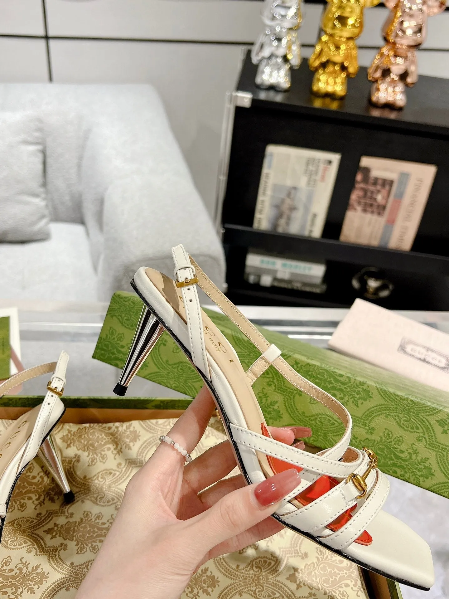 GG HEEL CLASSIC Instant help STRAPPY SANDAL Gucci Clearance sale CALFSKIN WHITE