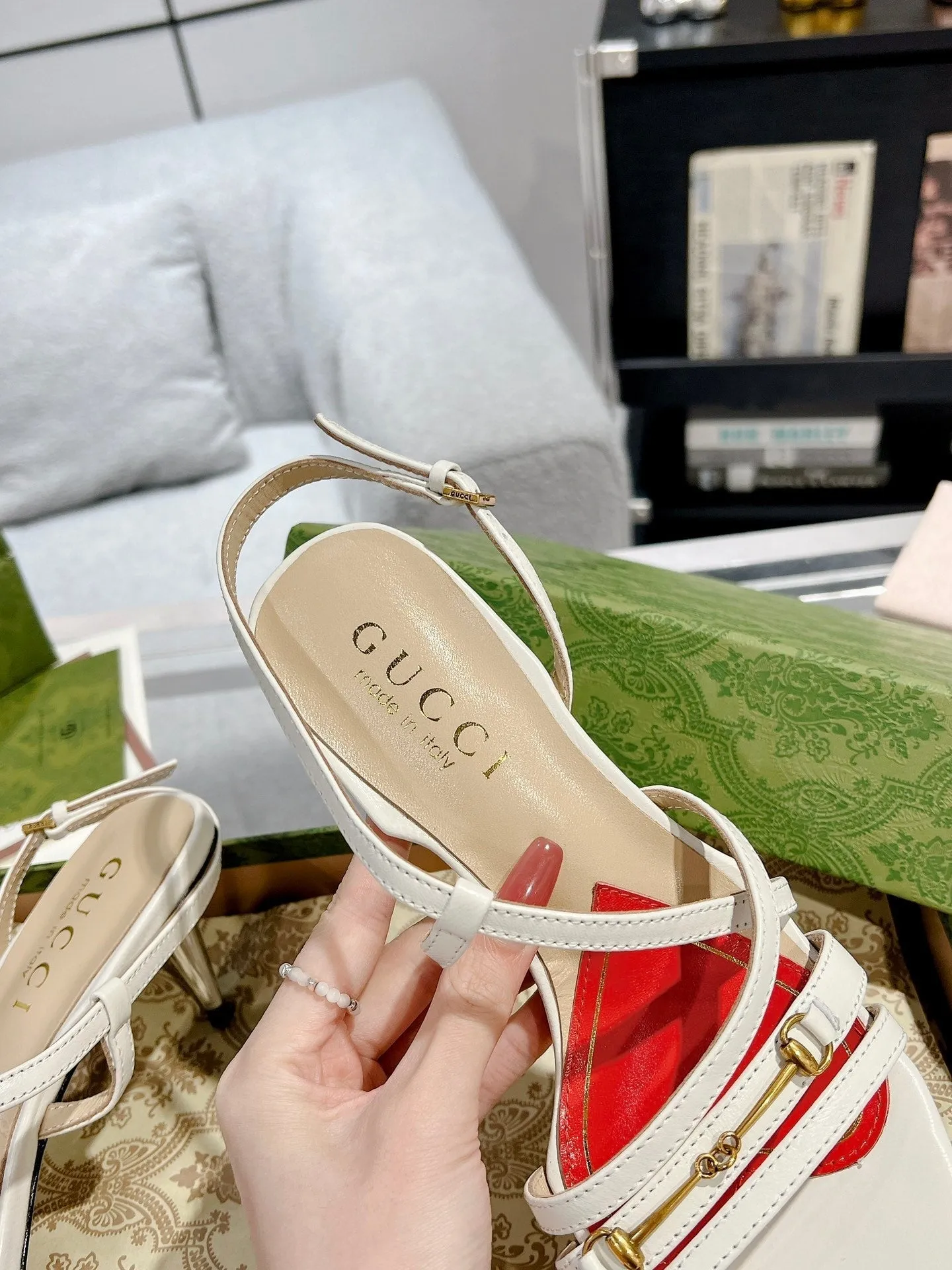 GG HEEL CLASSIC Instant help STRAPPY SANDAL Gucci Clearance sale CALFSKIN WHITE