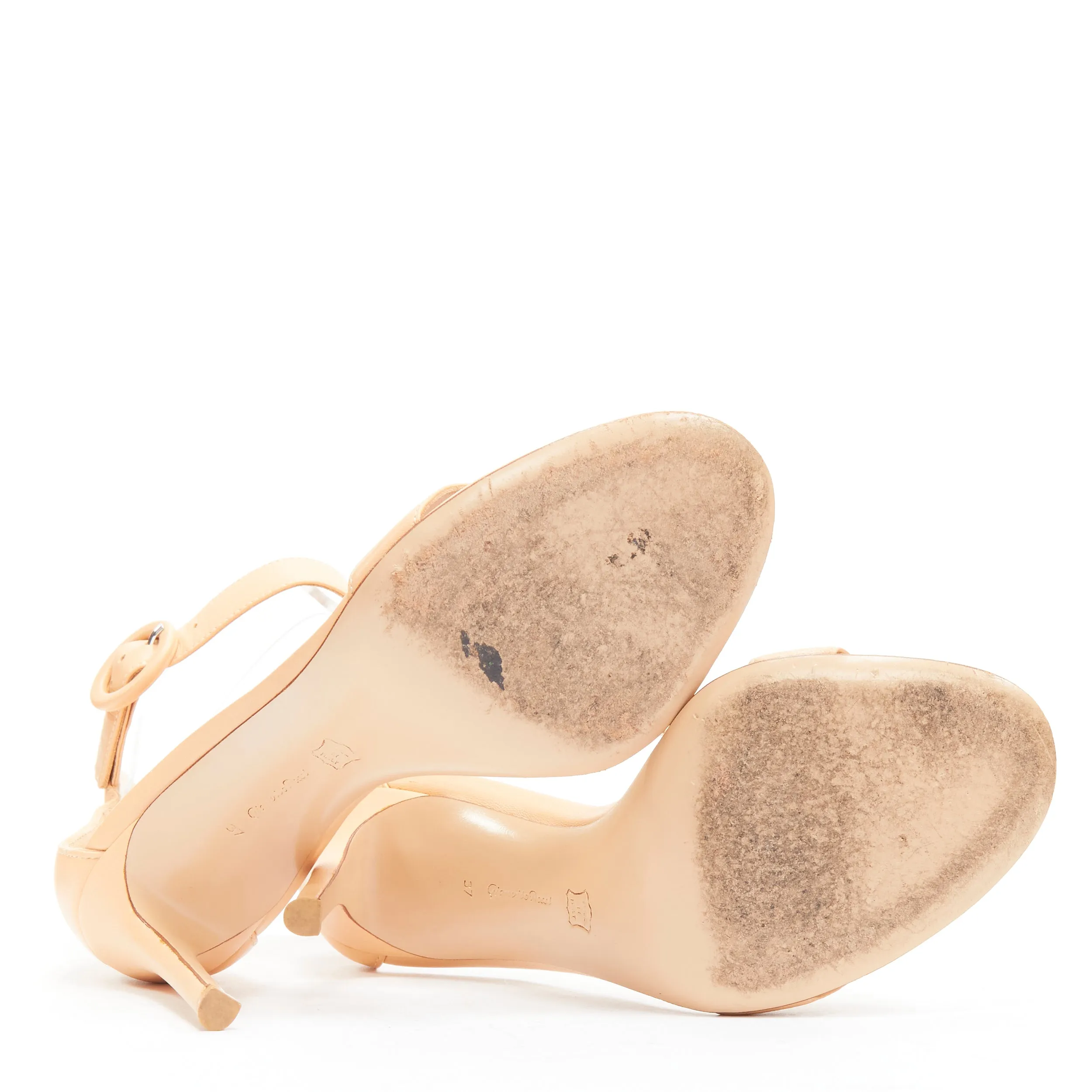 GIANVITO ROSSI nude leather adjustable round buckle strappy high sandals EU37