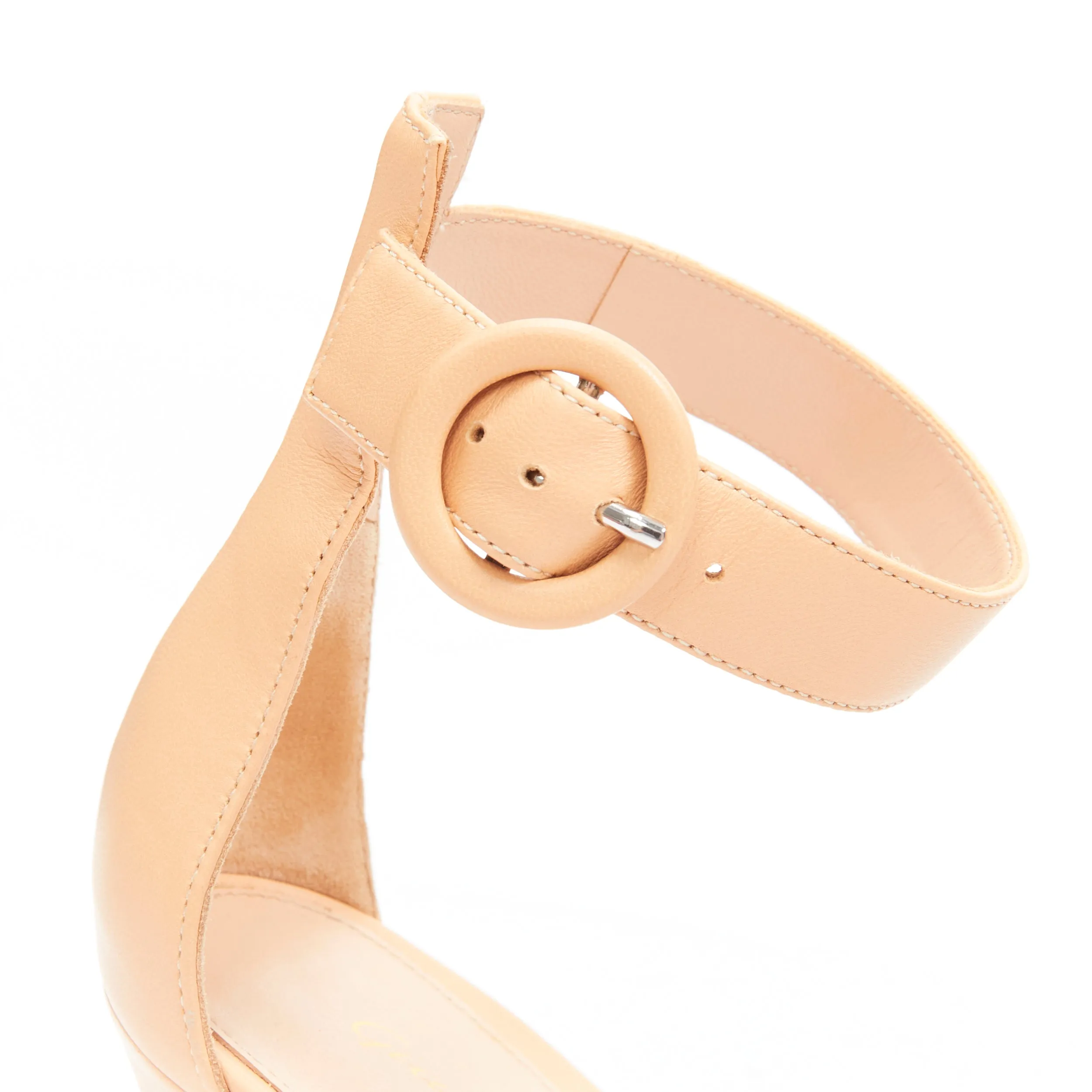 GIANVITO ROSSI nude leather adjustable round buckle strappy high sandals EU37