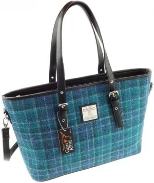 Glen Appin Tweed Bag for Women Tote Handbags Spey Large Made in Scotland (Sea Blue Check)