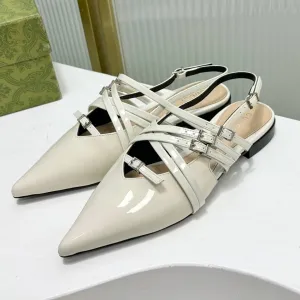 GLOSSY Competitive pricing WHITE STRAPPY CALFSKIN Gucci FLAT SLINGBACK High-performance IN