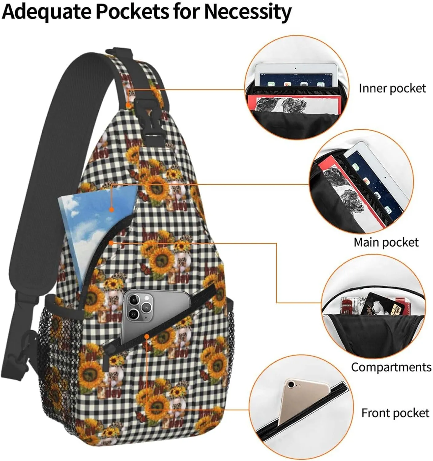 Gnomes Sunflower Chest Bags Crossbody Sling Bag Shoulder Bag Travel Hiking Daypack For Men Women