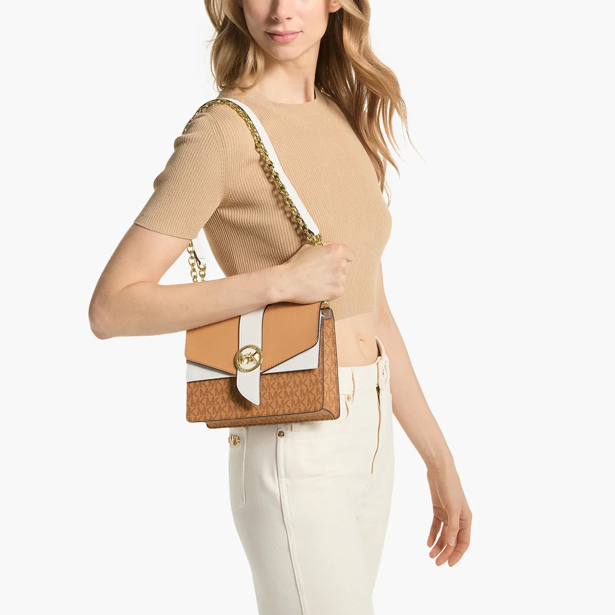 Greenwich Small Color-Block Logo And Saffiano Leather Crossbody Bag