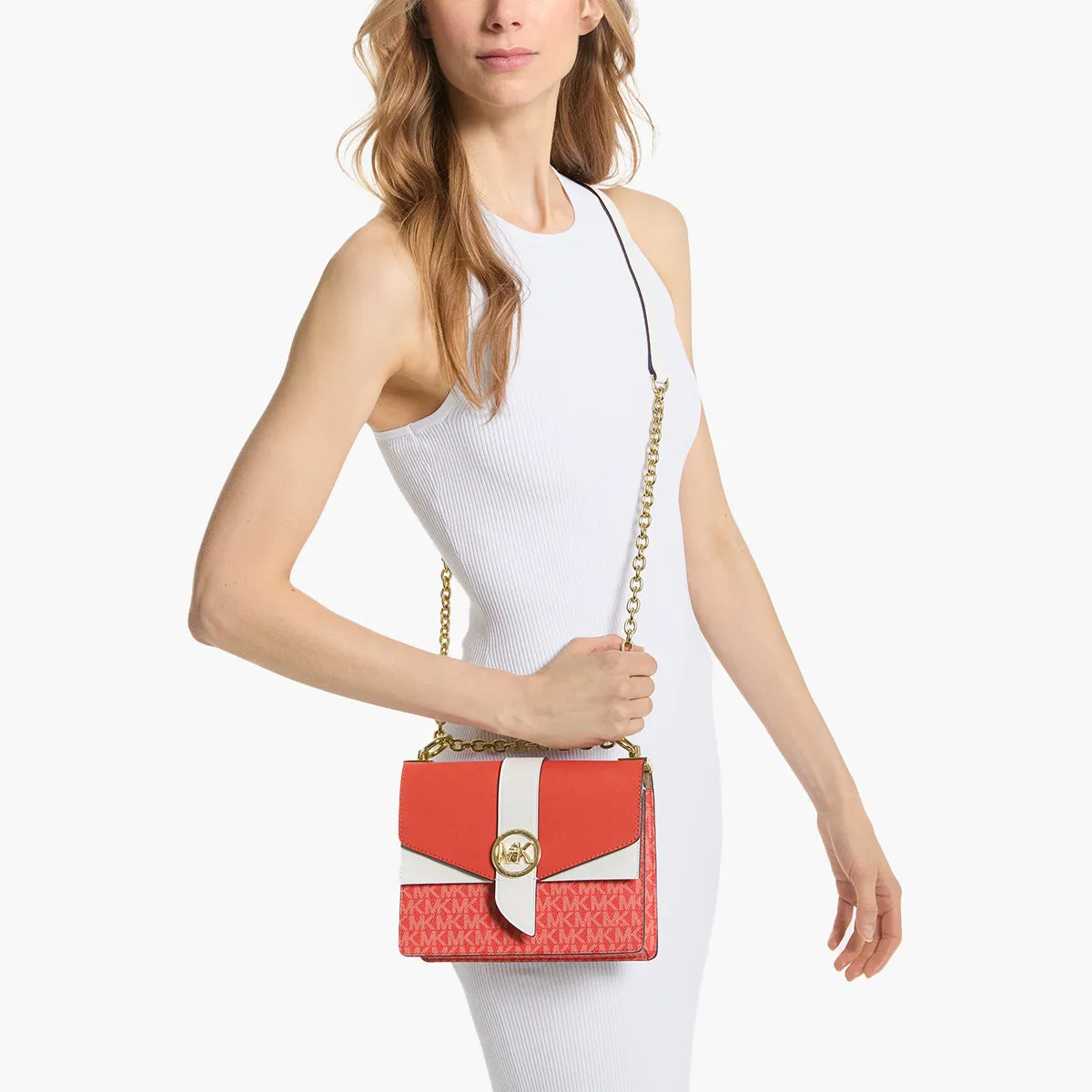 Greenwich Small Color-Block Logo And Saffiano Leather Crossbody Bag