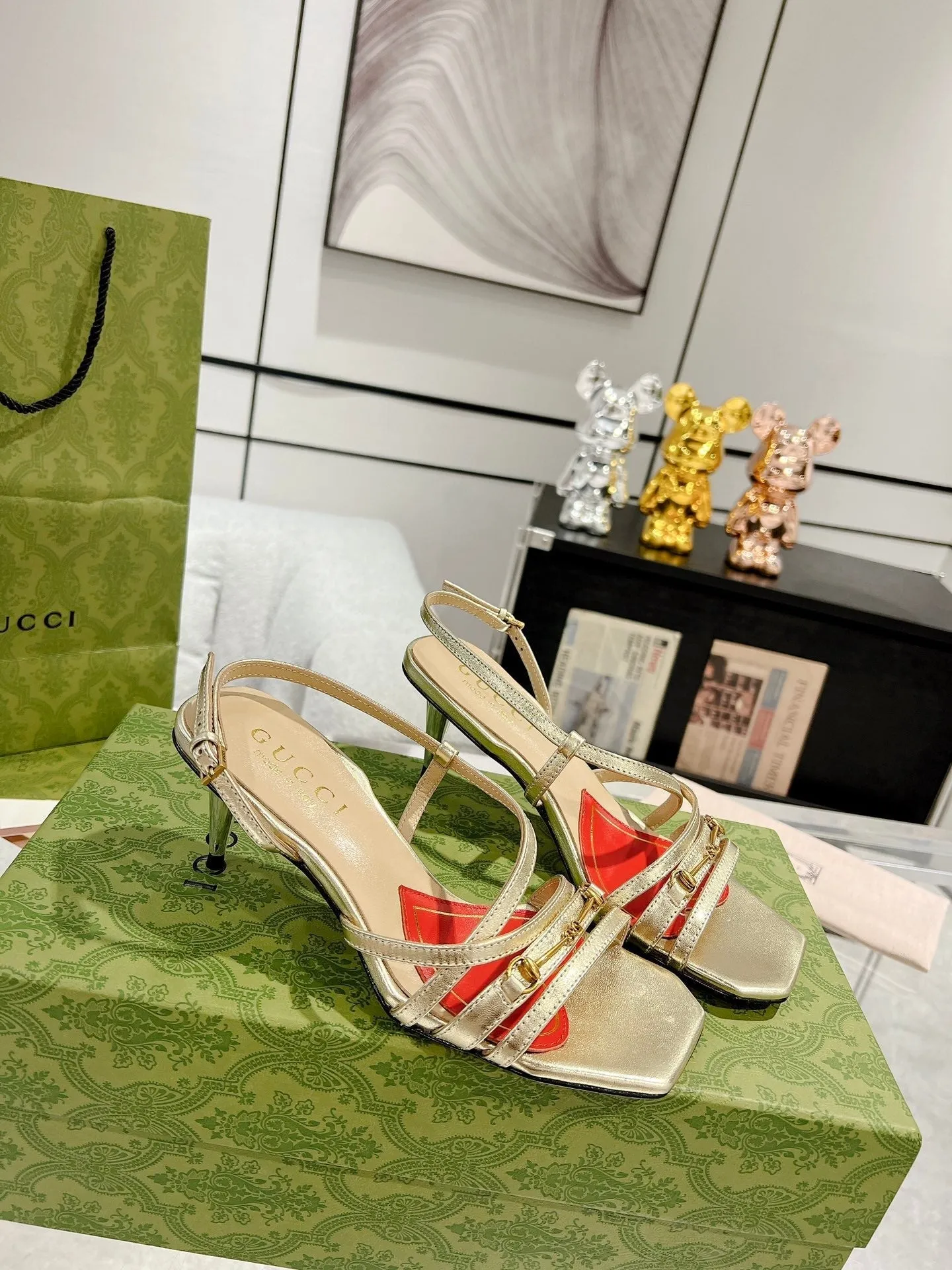 Gucci HEEL SANDAL CALFSKIN CLASSIC STRAPPY GOLD GG Trackable METALLIC Dependable