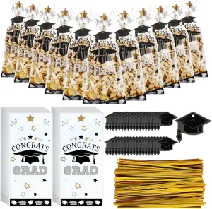 Gueevin 150 Set Grad Cellophane Treat Bags Bulk Goodie Candy Cookie Cello Bags with Twist Ties Gift Cards Party Favors for Party Supplies