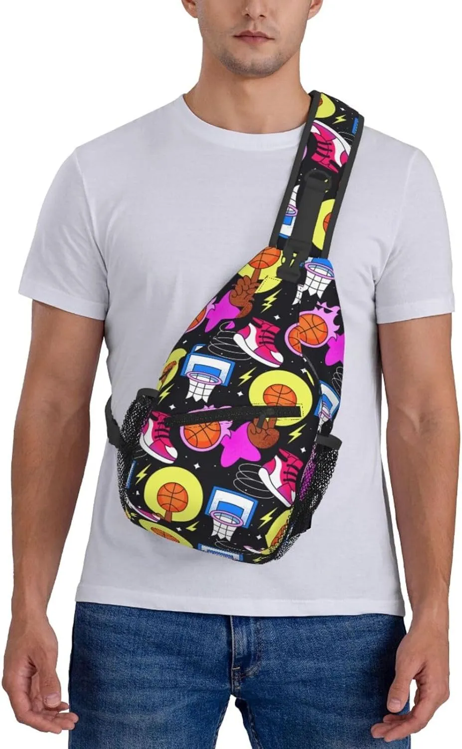 Hand Drawn Basketball Chest Bags Crossbody Sling Bag Shoulder Bag Travel Hiking Daypack For Men Women