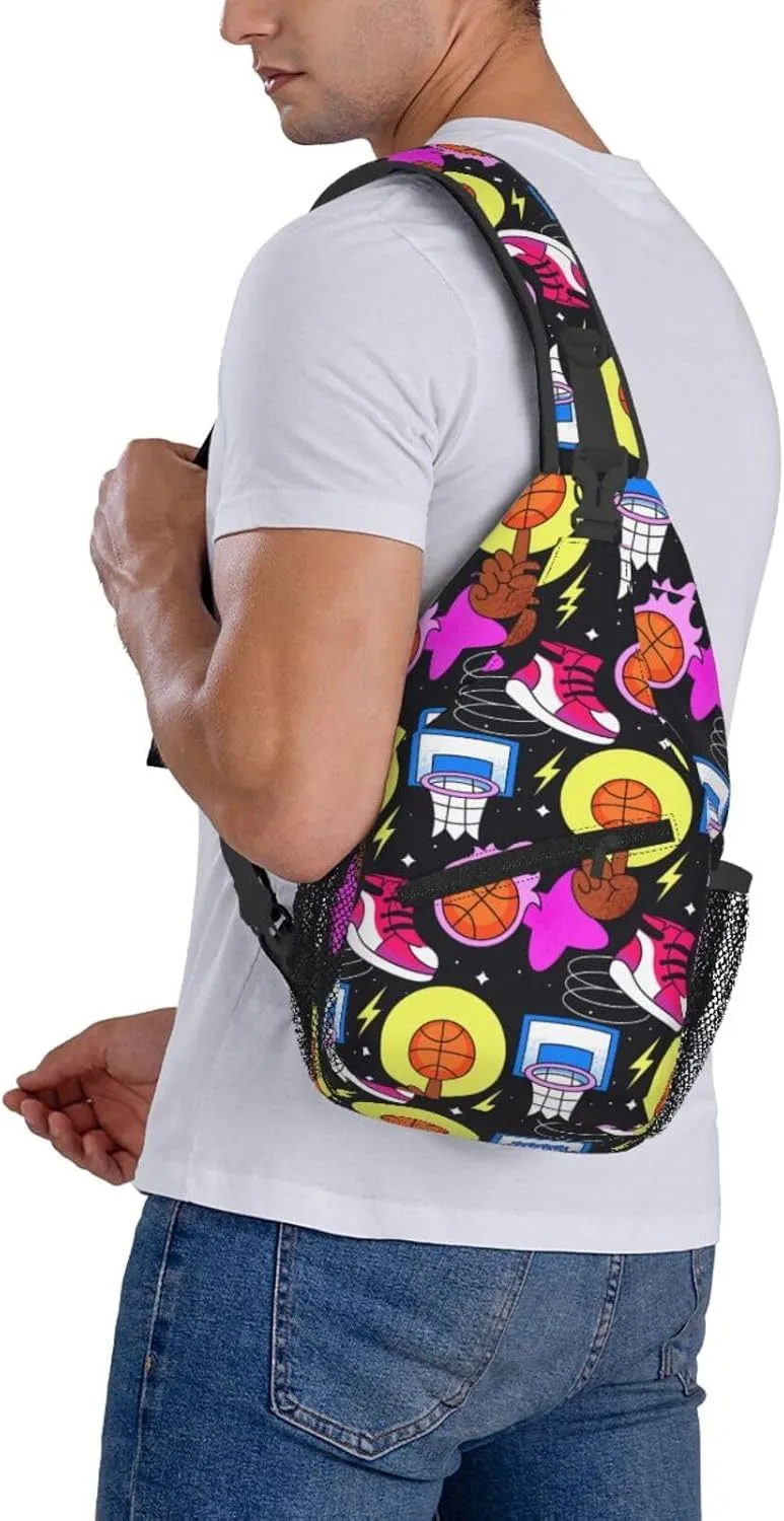 Hand Drawn Basketball Chest Bags Crossbody Sling Bag Shoulder Bag Travel Hiking Daypack For Men Women