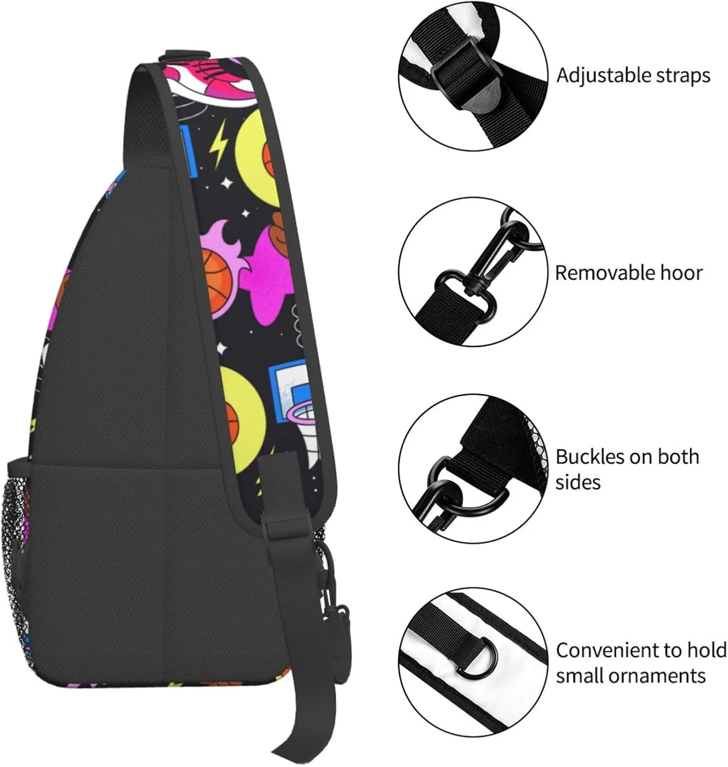 Hand Drawn Basketball Chest Bags Crossbody Sling Bag Shoulder Bag Travel Hiking Daypack For Men Women
