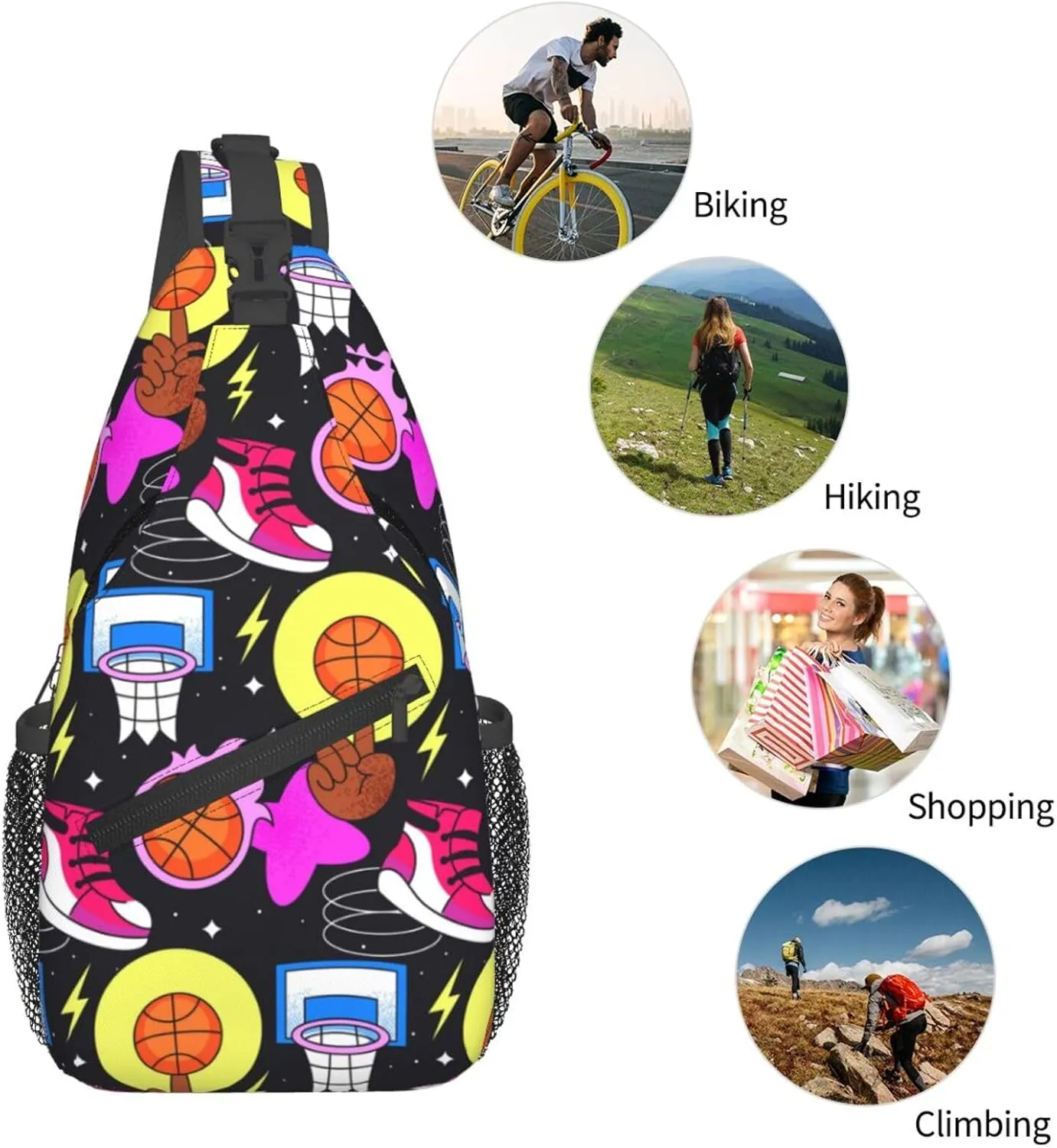 Hand Drawn Basketball Chest Bags Crossbody Sling Bag Shoulder Bag Travel Hiking Daypack For Men Women