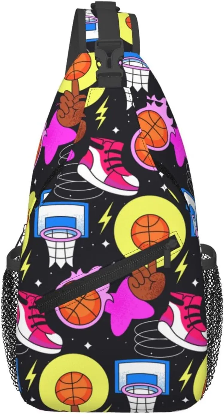 Hand Drawn Basketball Chest Bags Crossbody Sling Bag Shoulder Bag Travel Hiking Daypack For Men Women
