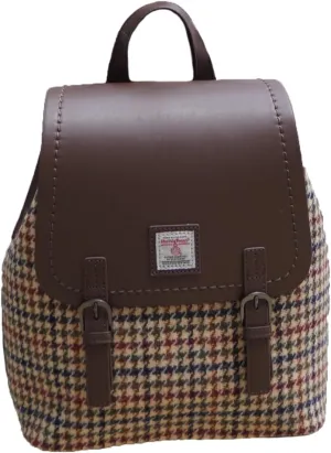 Harris Tweed Women Backpack Purse PU Leather Wool Casual Shoulder Bag Fashion Ladies Satchel Bags (No.614 Houndstooth, Large)