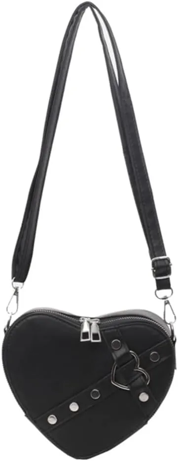 Heart Shape Crossbody Bag Rivet Shoulder Bags for Women Girl Fashion Bags Leather Bag