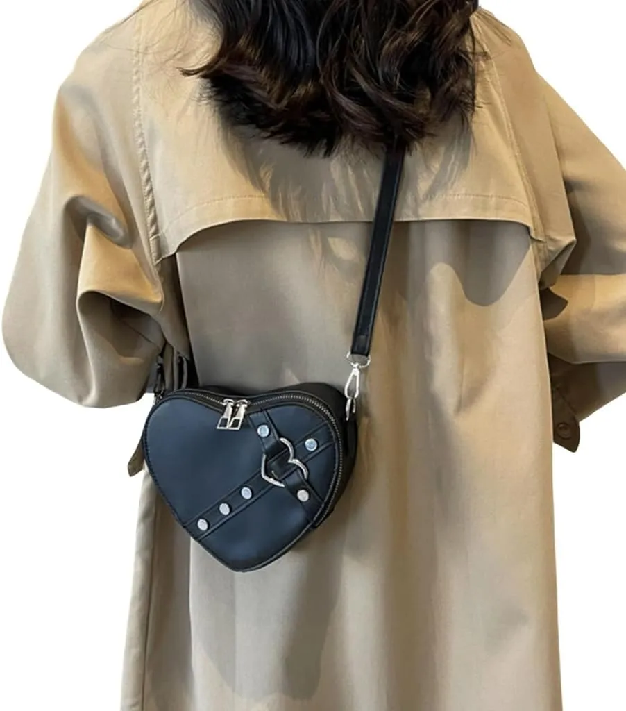 Heart Shape Crossbody Bag Rivet Shoulder Bags for Women Girl Fashion Bags Leather Bag