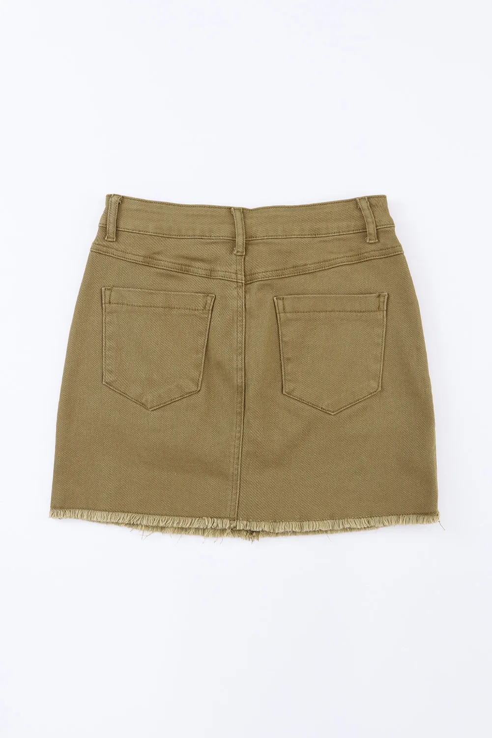 High Waist Pocketed Frayed Hem Mini Denim Skirt