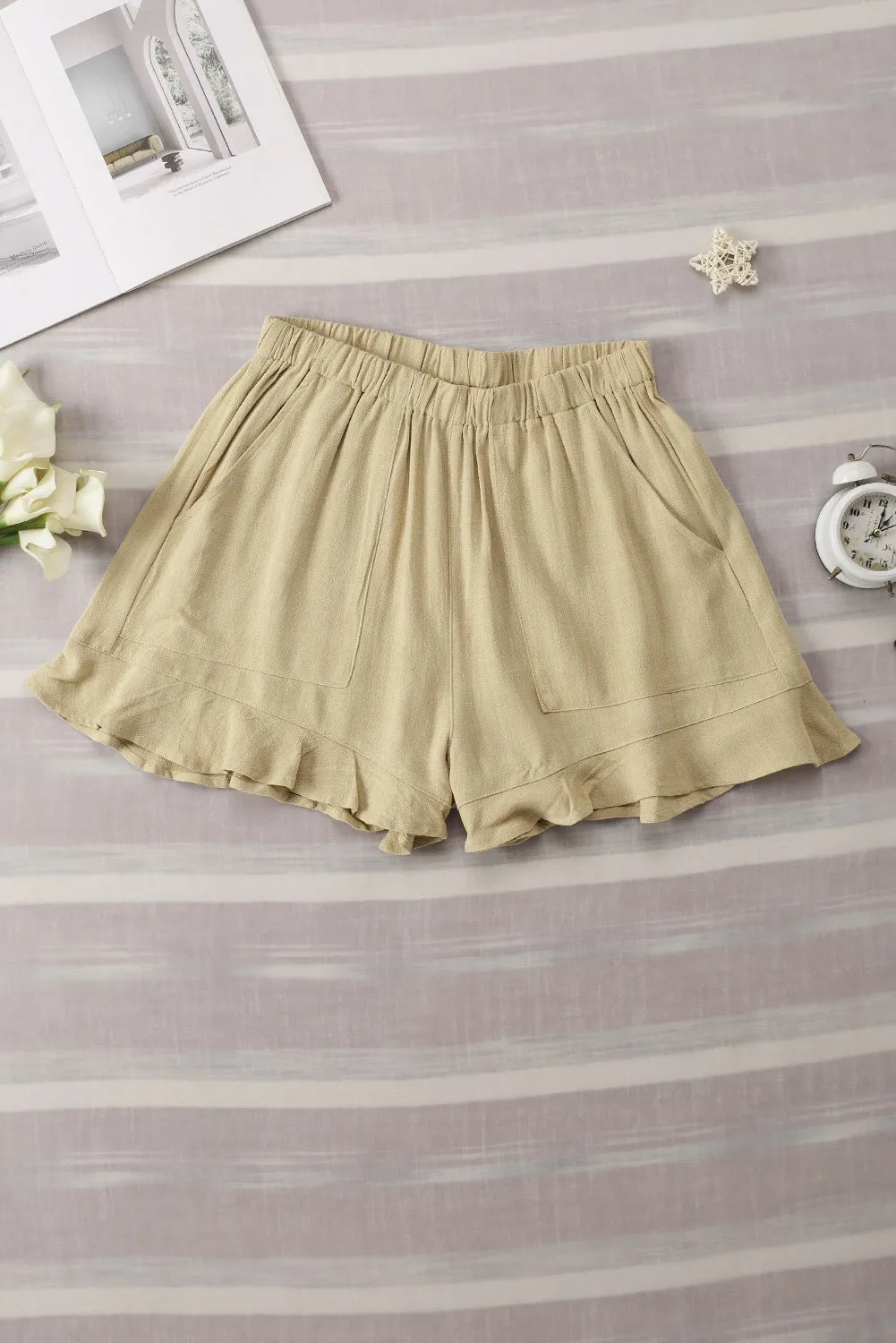 High Waist Pocketed Ruffle Shorts