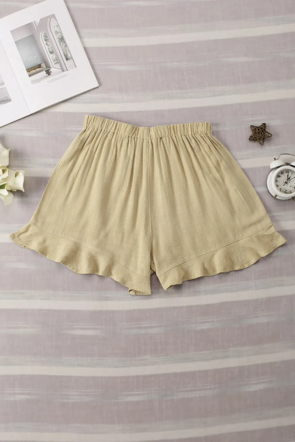 High Waist Pocketed Ruffle Shorts