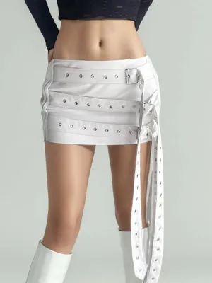 Hollow Ribbon High Waist Zipped Skirt
