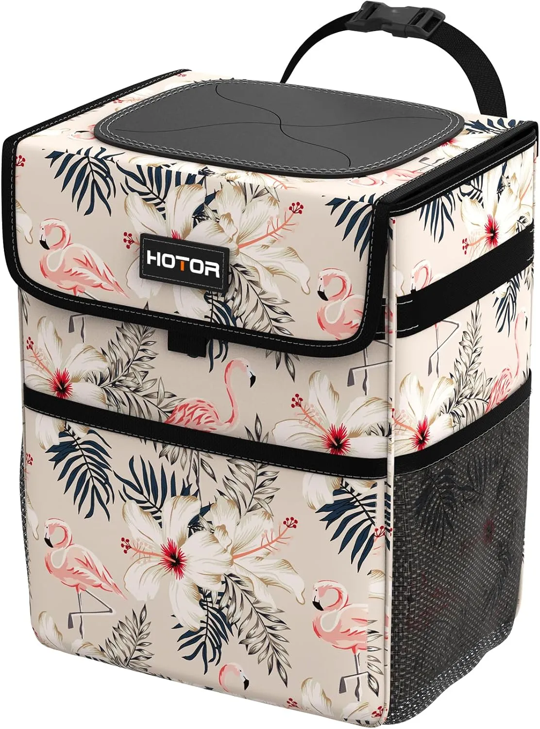 HOTOR Car Trash Can - Leak-Proof Car Organizer and Storage Bag for The Back/Front/Console of Any Cars,Sedans, SUVs & Trucks Easy-to-Install Car Accessory Interior, Flamingo Print