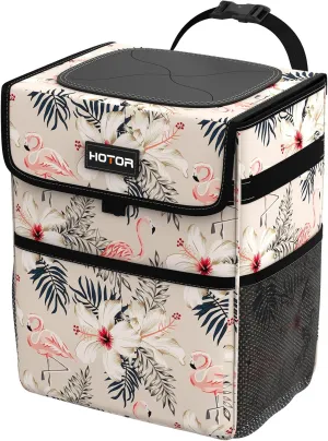 HOTOR Car Trash Can - Leak-Proof Car Organizer and Storage Bag for The Back/Front/Console of Any Cars,Sedans, SUVs & Trucks Easy-to-Install Car Accessory Interior, Flamingo Print