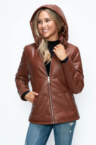 How Dare U Pocketed Zip Up Puffer Jacket with Removable Hood