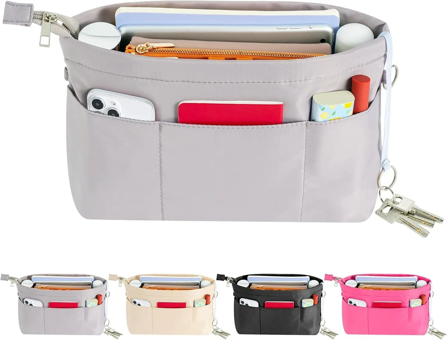HyFanStr Purse Organizer Insert with Zipped Top for Tote Bag, Handbag Shaper with 13 Pockets