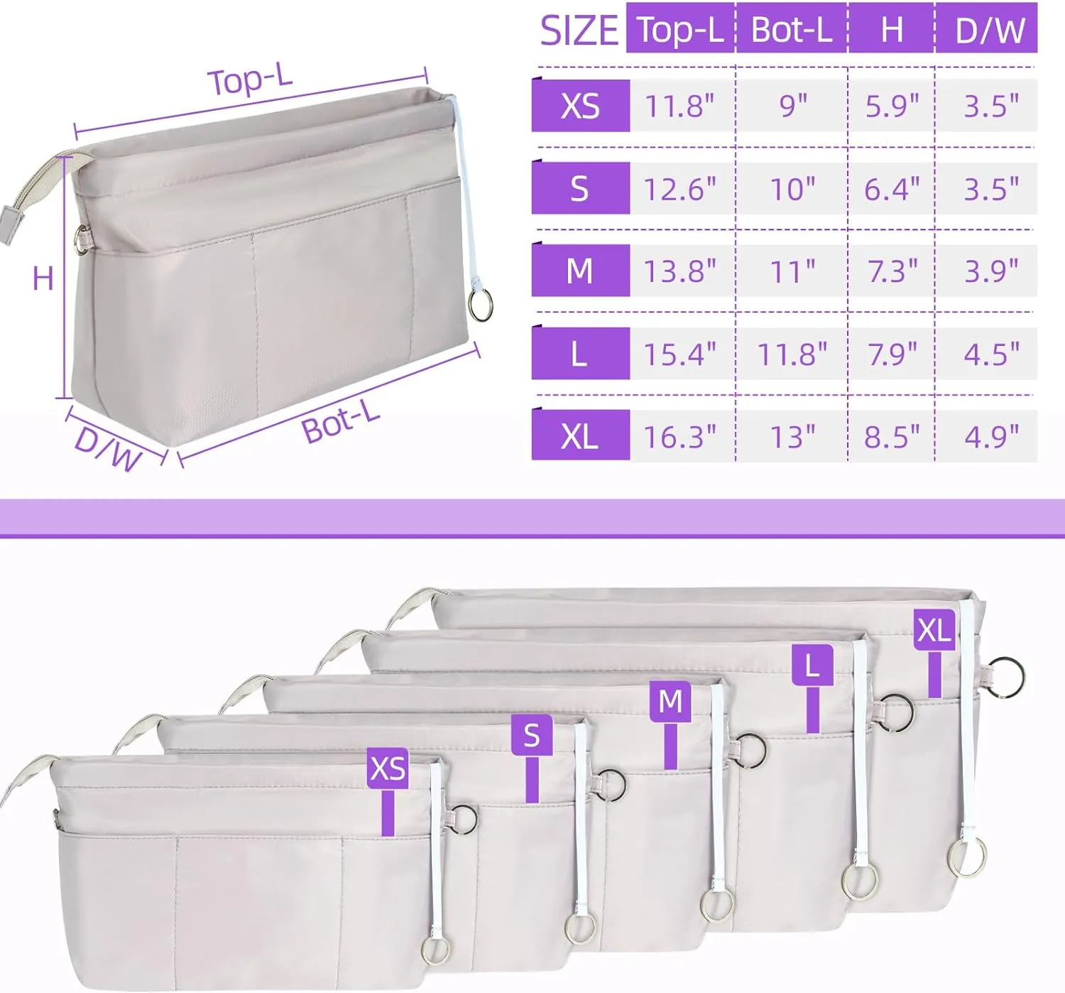 HyFanStr Purse Organizer Insert with Zipped Top for Tote Bag, Handbag Shaper with 13 Pockets