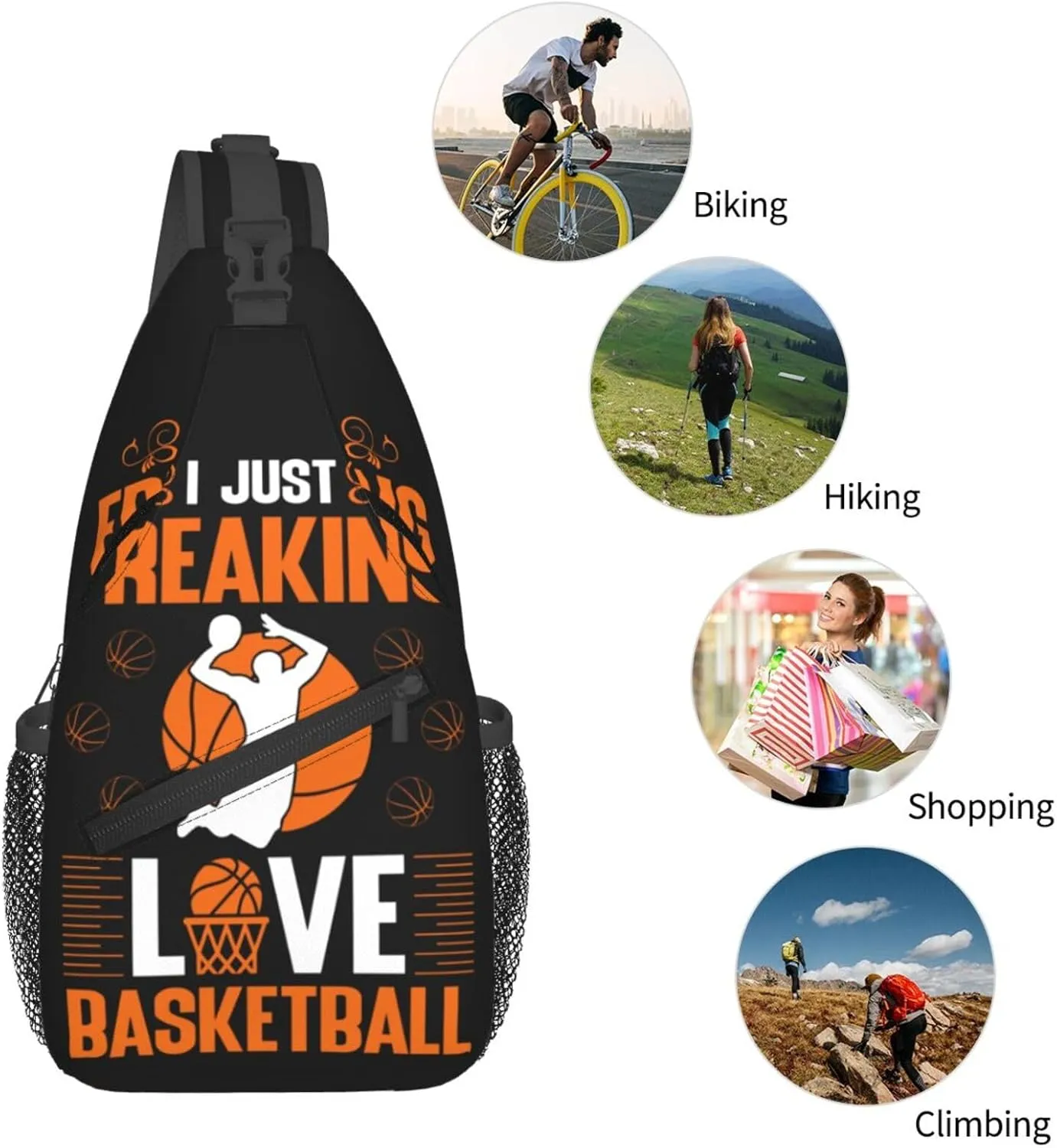 I Just Freaking Love Basketball Chest Bags Crossbody Sling Bag Shoulder Bag Travel Hiking Daypack For Men Women