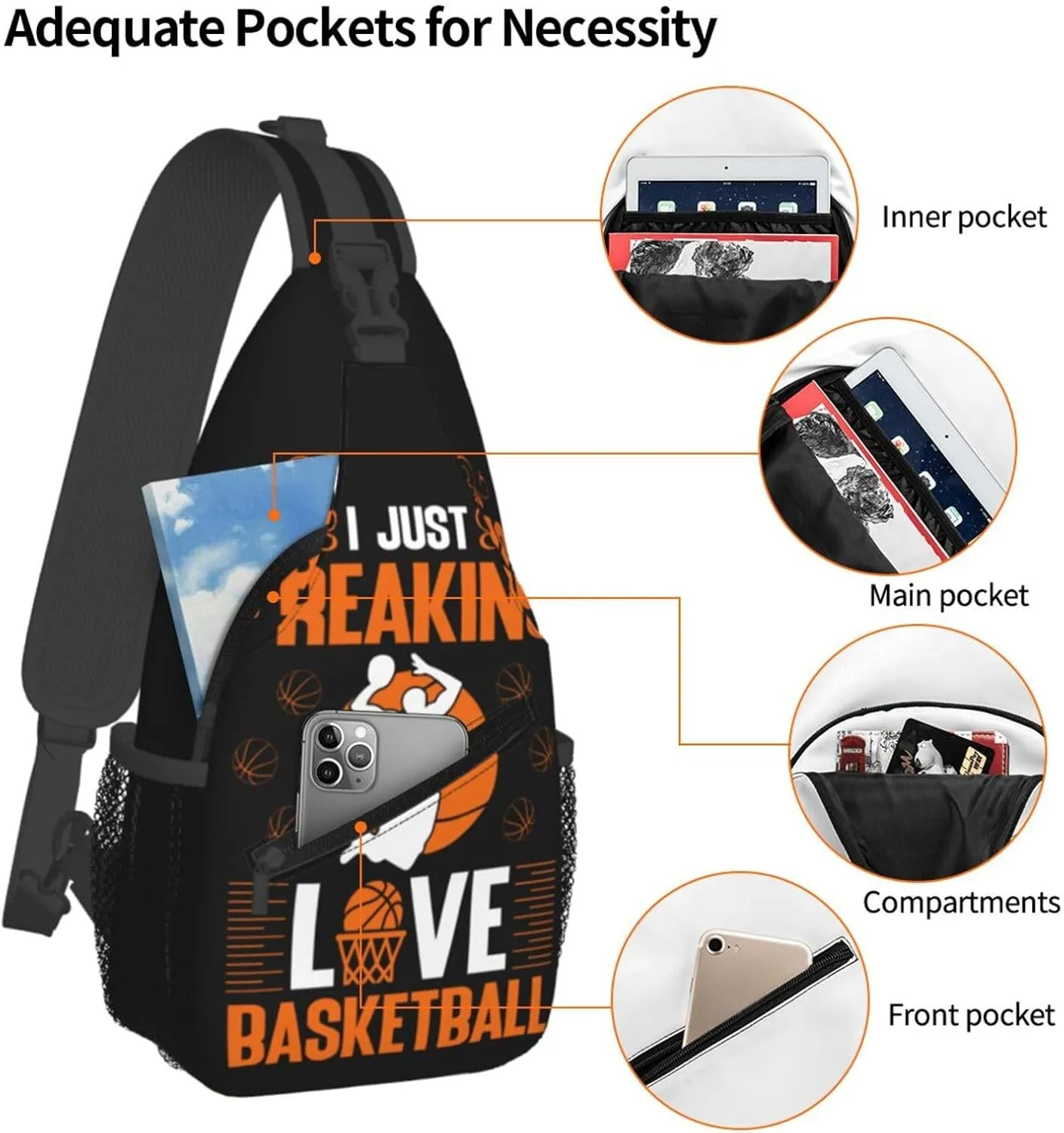 I Just Freaking Love Basketball Chest Bags Crossbody Sling Bag Shoulder Bag Travel Hiking Daypack For Men Women