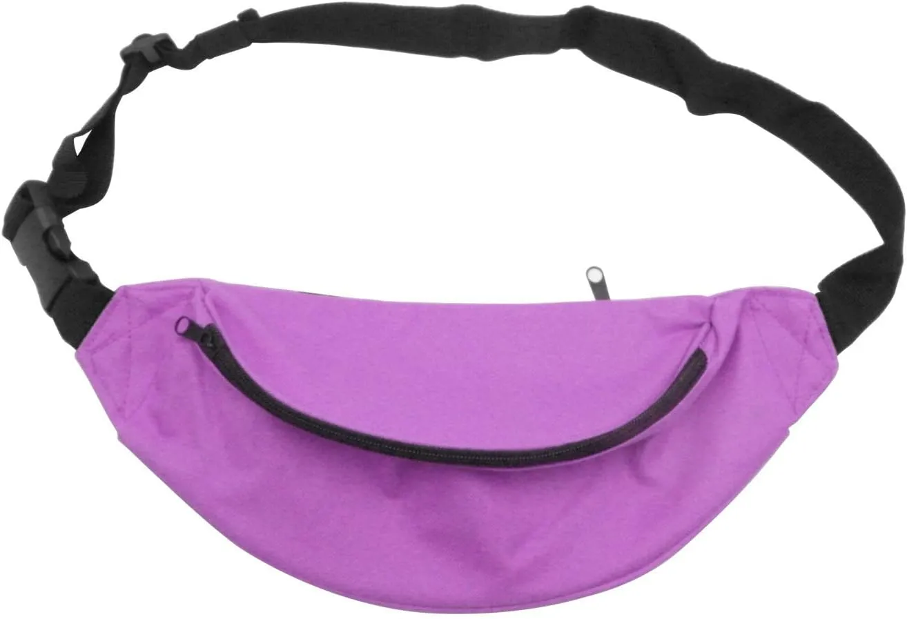 INNOLIFE Unisex Men Women Fashion Sporty Multi-Purpose 2-Zipper Waist Belt Bag Fanny Pack Adjustable Strap for Sport Hiking Traveling Passport Wallet(3-Pack Black Purple Red)
