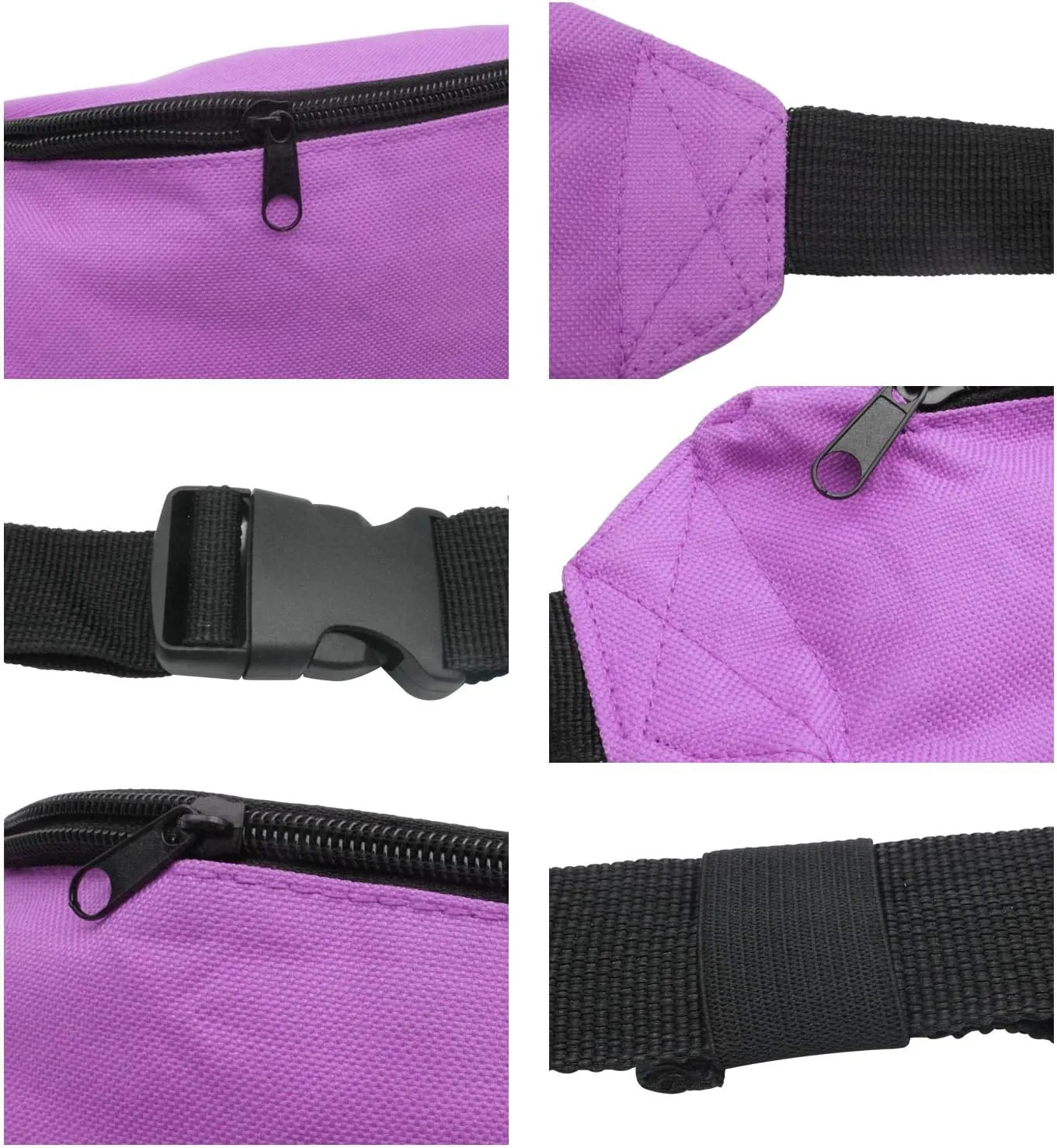 INNOLIFE Unisex Men Women Fashion Sporty Multi-Purpose 2-Zipper Waist Belt Bag Fanny Pack Adjustable Strap for Sport Hiking Traveling Passport Wallet(3-Pack Black Purple Red)