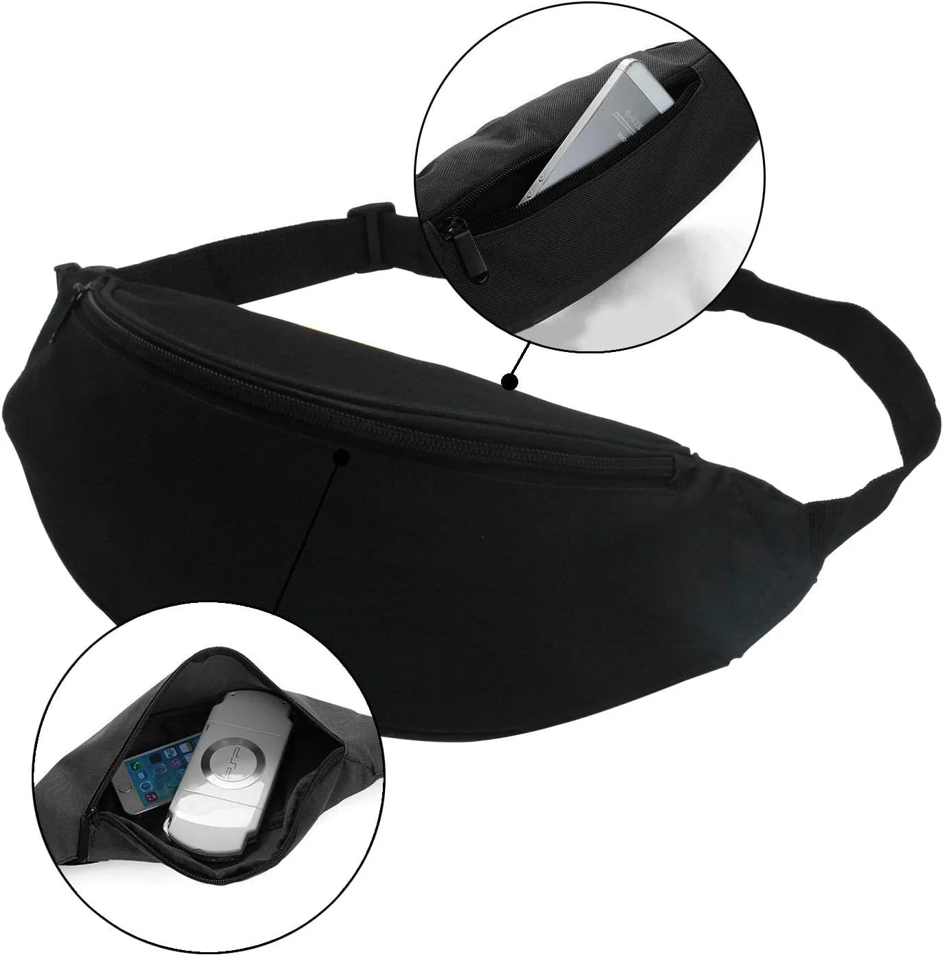 INNOLIFE Unisex Men Women Fashion Sporty Multi-Purpose 2-Zipper Waist Belt Bag Fanny Pack Adjustable Strap for Sport Hiking Traveling Passport Wallet(3-Pack Black Purple Red)