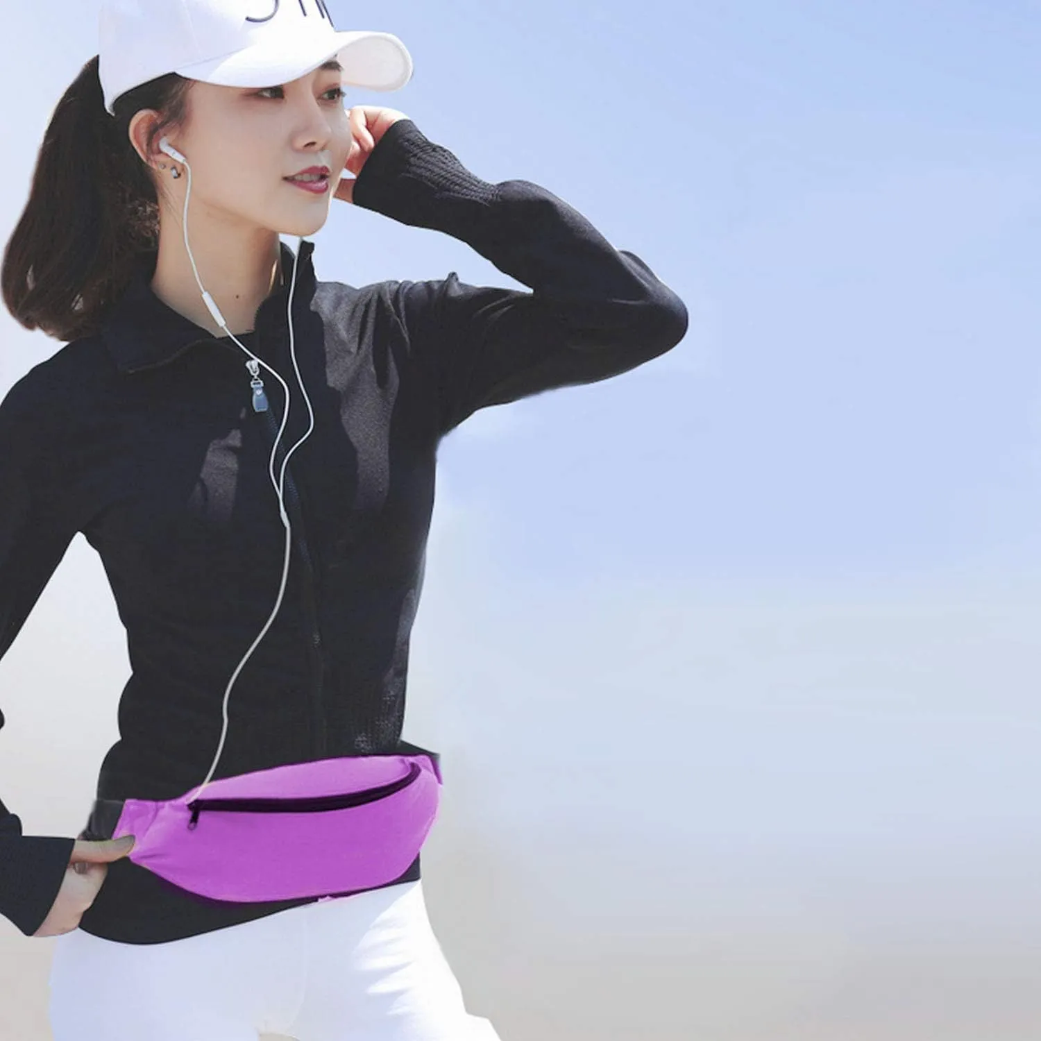 INNOLIFE Unisex Men Women Fashion Sporty Multi-Purpose 2-Zipper Waist Belt Bag Fanny Pack Adjustable Strap for Sport Hiking Traveling Passport Wallet(3-Pack Black Purple Red)