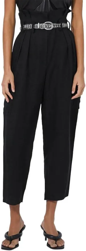 IRO Womens Pocketed Zippered Belted Paperbag Waist Textured Cropped Pants